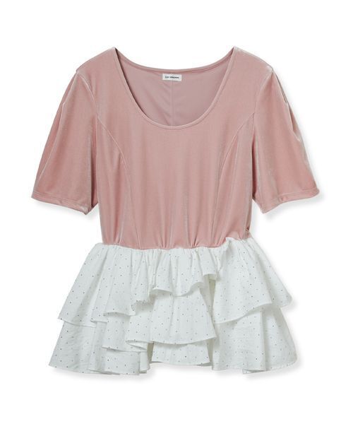 LILY BROWN（リリーブラウン） tシャツ ベロアペプラムフリルトップス