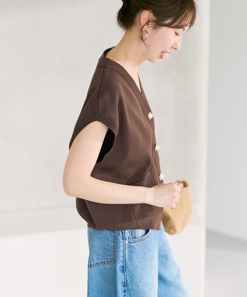 ベスト ジレ 「WEB限定 / 追加」パールボタンウォッシャブルニットベスト レディースの画像