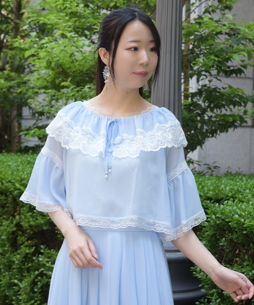 axes femme（アクシーズ ファム） ブラウス シャツ 配色レース楊柳