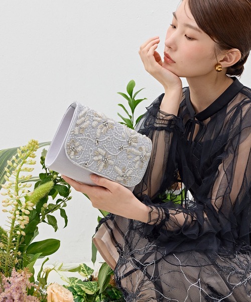 Kana クラッチバッグ パーティーバッグ 立体ビーズ花柄刺繍クラッチ