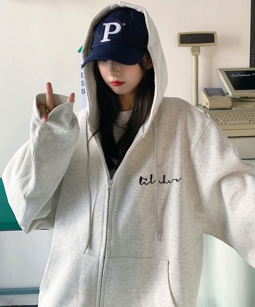 DEVICE パーカー ミニロゴプリント オーバーサイズ 長袖 フーディ