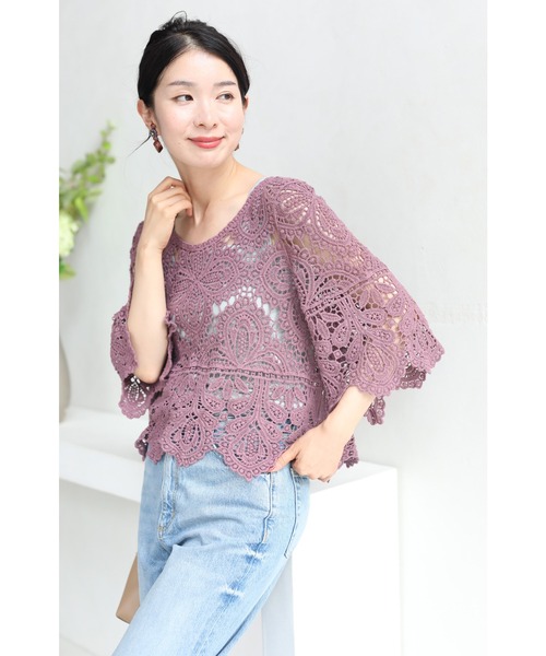 cawaii ブラウス シャツ 涼しく重ね着する。花咲くクロシェ編みニット