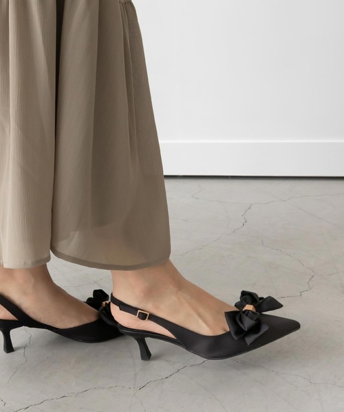 【新品】RANDA サテンリボン　バックストラップパンプス　LL ランダ RANDA サテンリボンバックストラップパンプス （WINE