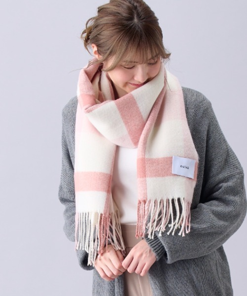 90s pink big stole マフラー　lemontea 購入 estaa（エスタ） マフラー ストール ビッグマフラー パフィーラメ