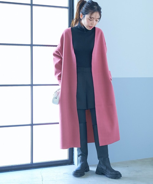 coca コカ　極上ウールタッチノーカラーコート コカ coca 極上ウールタッチノーカラーコート （Black） -ファッション