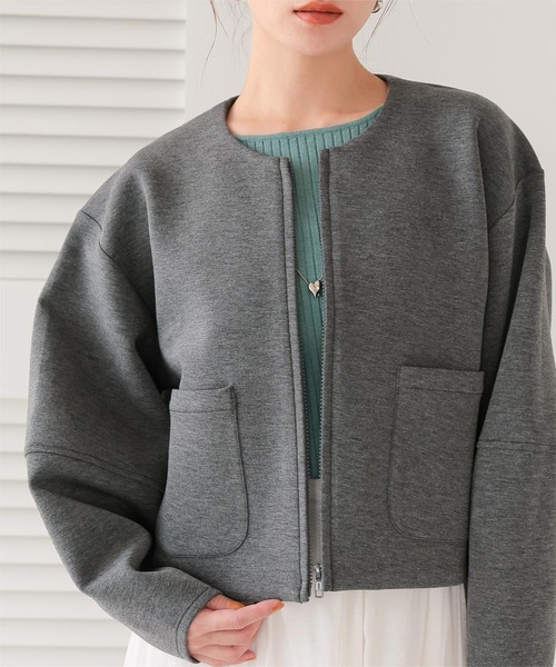 コクーンジップブルゾン　ライトグレー コクーンジップブルゾン ライトグレー 軽量合皮コクーンブルゾン