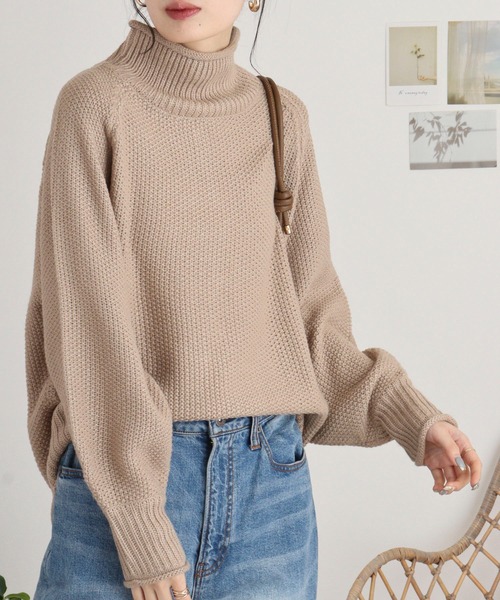 完売品　NKNIT カシミヤ混ニット　セーター　ベージュ　チャンキー atONE（アットワン） ニット セーター チャンキー鹿の子編みセーター