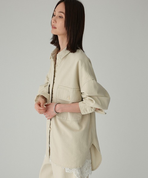 バビロン　デニムビッグシャツ　ホワイト コットン オーバーサイズシャツ　タグ付き BABYLONE（バビロン） ブラウス シャツ デニムビッグシャツ レディース