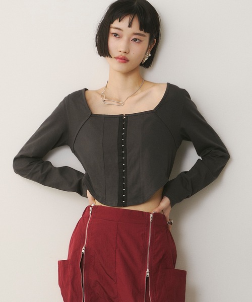 tシャツ ラウンドカラー トップス レディース AMERICAN HOLIC tシャツ ジョーゼット ラウンドヘムトップス