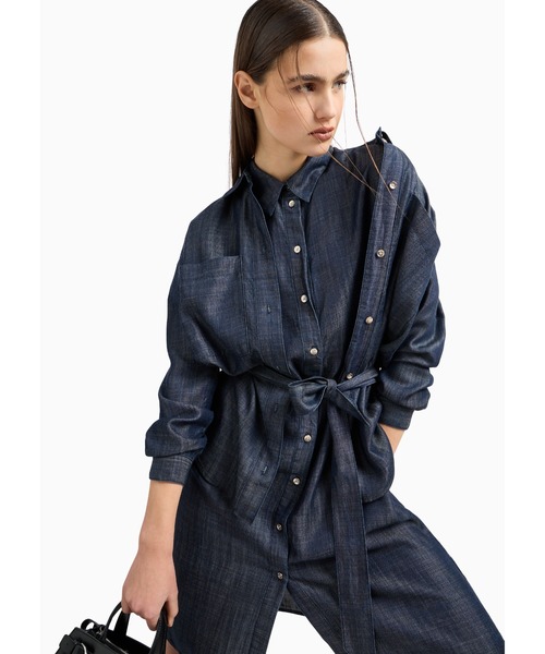 ARMANI EXCHANGE」 シャツワンピース 0 インディゴブルー レディース 