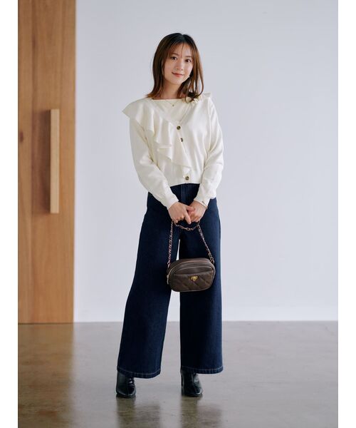 tシャツ アシメラッフルニットカーディガン 「低身長・小柄女性」 レディース tシャツ アシメラッフルニットカーディガン 「低身長・小柄女性