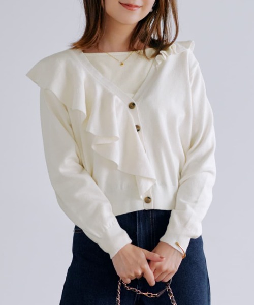 tシャツ アシメラッフルニットカーディガン 「低身長・小柄女性」 レディース