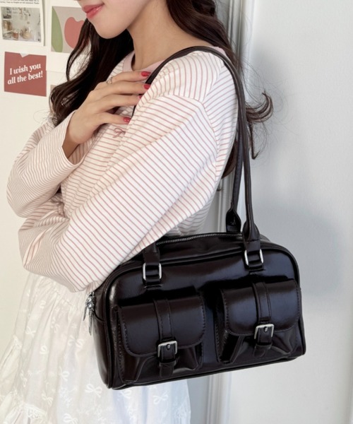 Loueme ショルダーバッグ バッグ ダブルポケットロングハンドルPU
