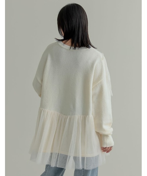 ニット セーター アルパカタッチチュールアシメフリルニットトップス レディース Re:EDIT ニット セーター アルパカタッチチュールアシメフリル