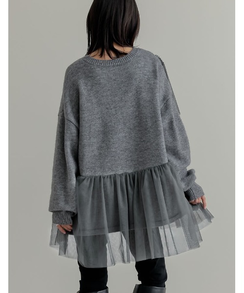 ニット セーター アルパカタッチチュールアシメフリルニットトップス レディース Re:EDIT ニット セーター アルパカタッチチュールアシメフリル