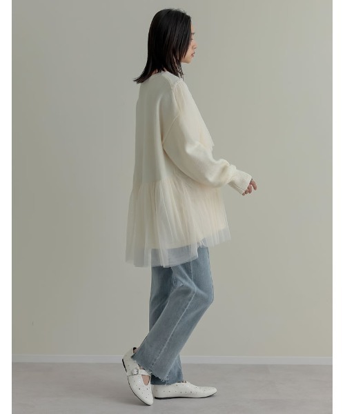 ニット セーター アルパカタッチチュールアシメフリルニットトップス レディース Re:EDIT ニット セーター アルパカタッチチュールアシメフリル