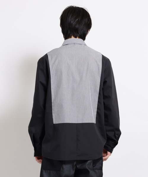 ミルクボーイ　フード付きシャツ　ストライプ　ロング丈　長袖　日本製　綿混　個性派 MILKBOY（ミルクボーイ） シャツ STRIPE タイド シャツ メンズ