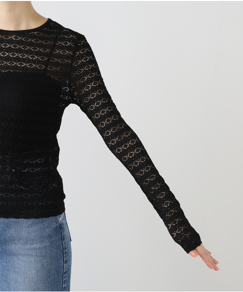 Spick＆Span ニット セーター 透かし柄コンパクトクルーネック