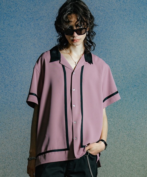 CRIMIE 刺繍 オープンカラー 半袖　シャツ　クライミー CRIMIE（クライミー） シャツ LINE OPEN COLLAR SHORT SLEEVE SHIRT