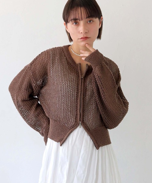 カーディガン 「vingtrois」ダブルジップメッシュラメニットカーディガン レディース HER CLOSET カーディガン 「vingtrois」ダブルジップメッシュ