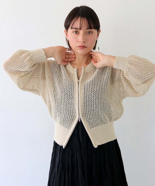 カーディガン 「vingtrois」ダブルジップメッシュラメニットカーディガン レディース HER CLOSET カーディガン 「vingtrois」ダブルジップメッシュ