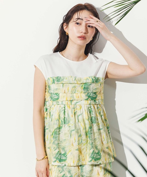 tシャツ ブラシプリントドッキングフレンチ レディース