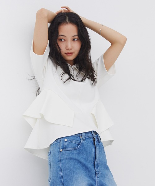 tシャツ 「ZOZO限定！」ペプラムカットトップス｜ウォッシャブル/ストレッチ/半袖/夏服 レディースの画像