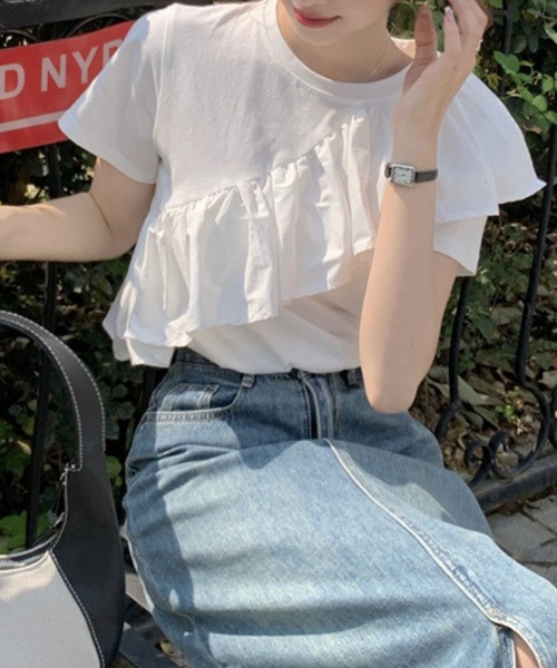 tシャツ フリルドッキング半袖Ｔシャツ レディース