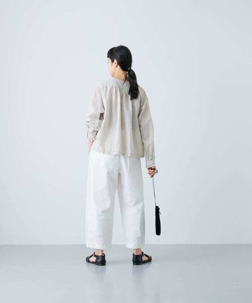 かぐれ ブラウス シャツ コットンリネンワッシャーフリル