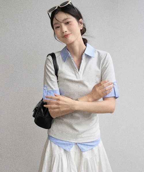 レディース シャツ フェイクレイヤード ロング 高齢者 春秋着 Tシャツ ポロシャツ ツルツル 薄い 折り襟 重ね着 快適 軽薄 通気吸汗 楽天市場】ポロシャツ トップス ニット カットソー 重ね着