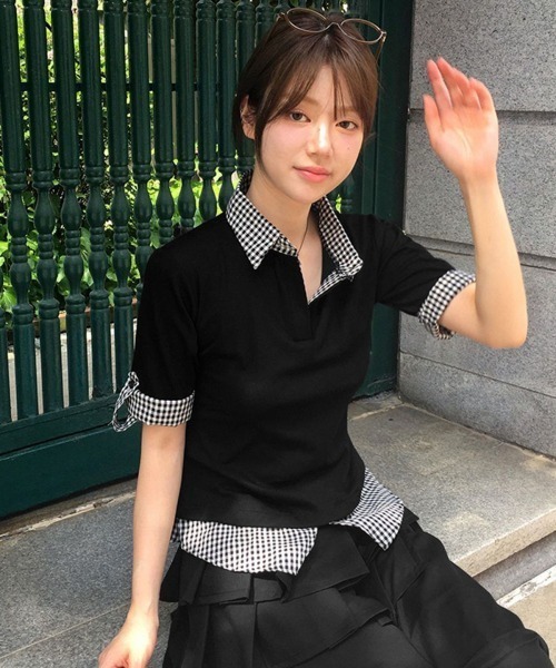 DIAVEL tシャツ 「新色追加」フェイクレイヤード半袖ポロシャツ