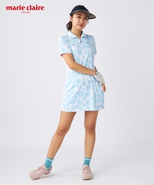 marie claire sport メッシュハーフジップチュニック（吸汗速乾・接触冷感・UVカット） レディース
