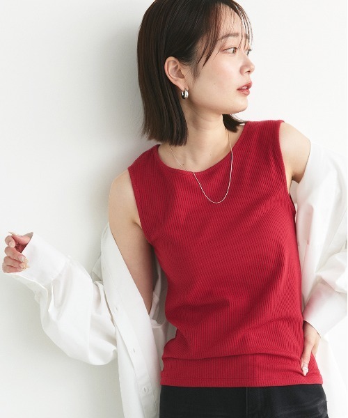 ad thie タンクトップ ノースリーブ 前後2way リブタンクトップ