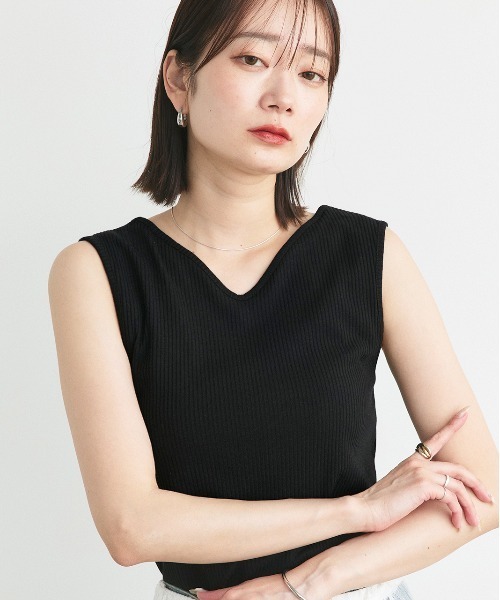 タンクトップ ノースリーブ トリアセベロア前後2WAYノースリーブ/タンクトップ「セットアップ対応」 レディース クラッシュベロア2WAYノースリーブトップス【セットアップ対応