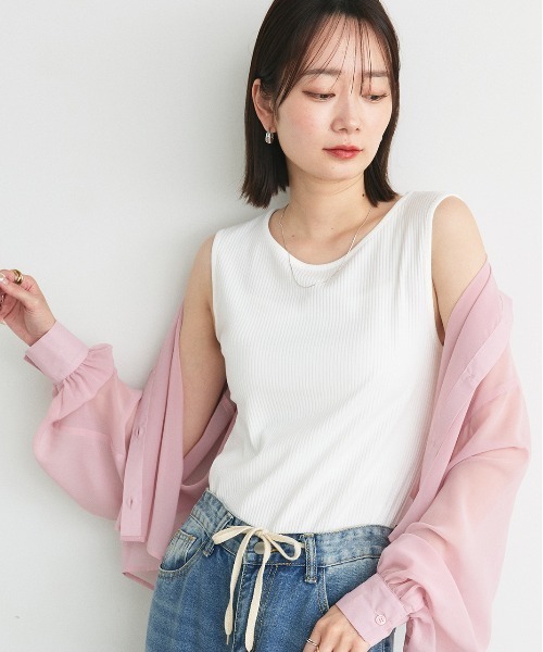 タンクトップ ノースリーブ ROSIEE 2WAYリブタンク レディース ad thie タンクトップ ノースリーブ 2wayネック スクエア