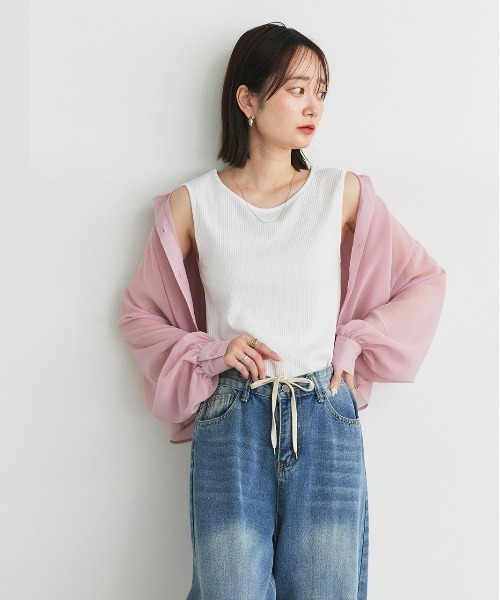 ad thie タンクトップ ノースリーブ 前後2way リブタンクトップ