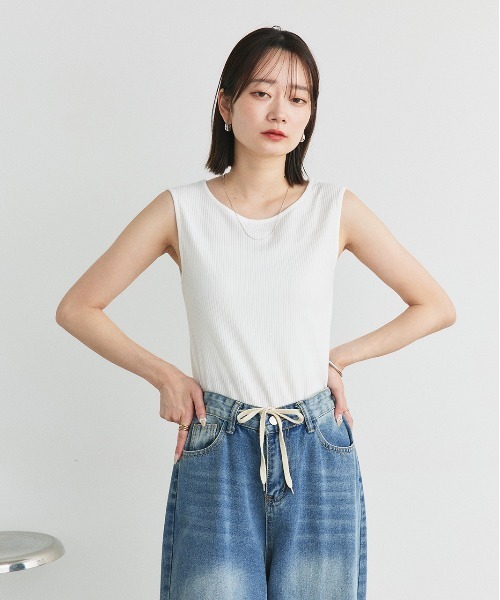 ad thie タンクトップ ノースリーブ 前後2way リブタンクトップ