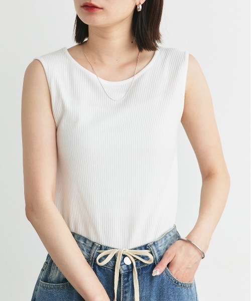ad thie タンクトップ ノースリーブ 前後2way リブタンクトップ