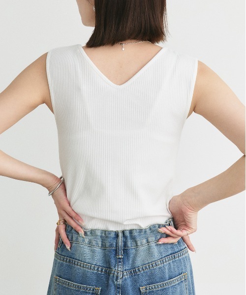 ad thie タンクトップ ノースリーブ 前後2way リブタンクトップ