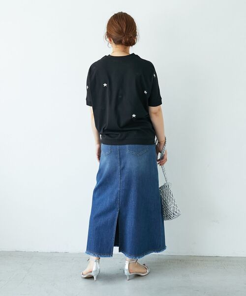 le.coeur blanc（ルクールブラン） デニムスカート リメイク風ラメ