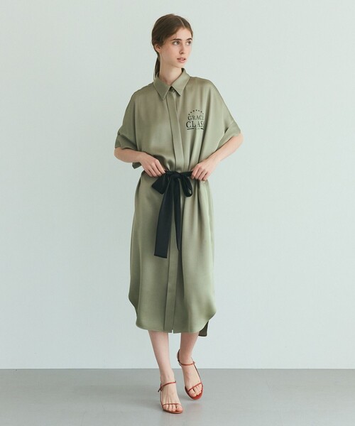 GRACE CLASS シャツワンピース ダブルサテンシャツドレス : ZOZOTOWN