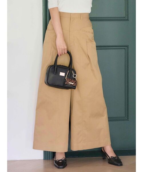 ワイドパンツ チノパン チノハイウエストタックワイドパンツ レディース