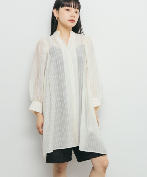 新品 COEL ボリュームスリーブ ミニワンピース ストライプ ピンク 緑 38 SALE】キルティングボリュームスリーブミニワンピースRANDA公式