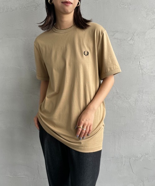 「FRED PERRY」 半袖Tシャツ L ピンク レディース