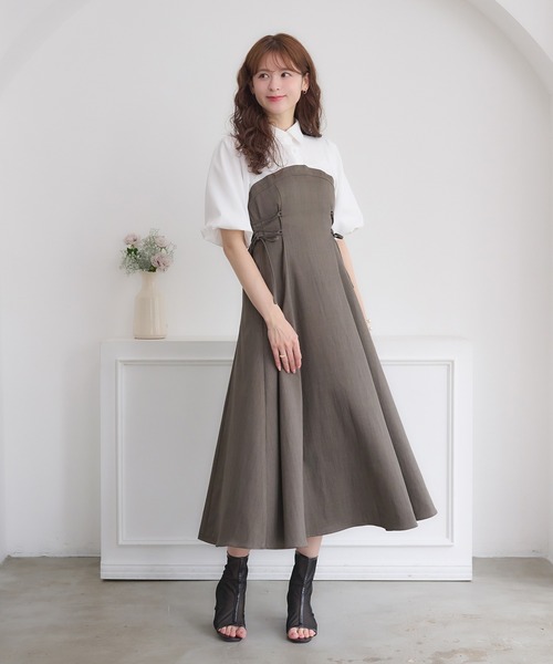 新品【design aera/デザインアエラ】ニットドッキングワンピース セール】フレアカフニットドッキングワンピース（ワンピース