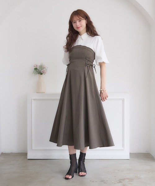 Ambre Neige ワンピース side lace up docking dress / サイド