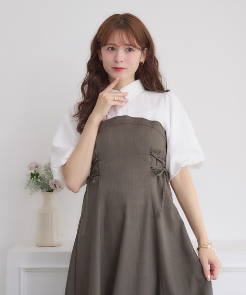 Ambre Neige ワンピース side lace up docking dress / サイド
