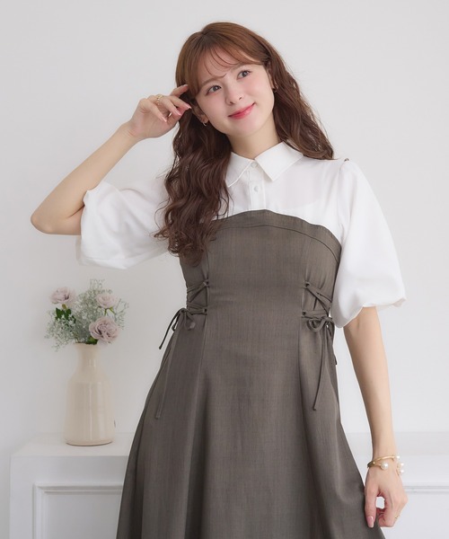 EmiriaWiz レースカラードッキングワンピース M Ambre Neige ワンピース side lace up docking dress / サイド