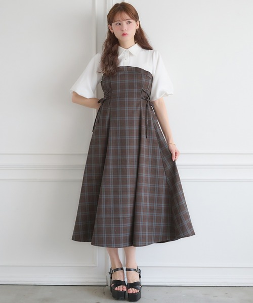 【1】レキサミ ♡ レースワンピース グレー 美品 Ambre Neige ワンピース side lace up docking dress / サイド