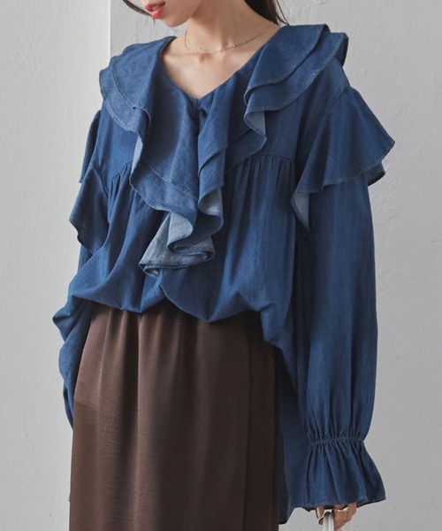 A.P.C フリルデニムブラウス A.P.C - A.P.C フリルデニムブラウスの通販 by rrri0812's shop
